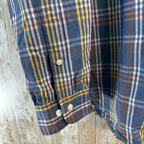 Brooks Brothers 346 Button Down Shirt Mens XL Orange‎ Navy Plaid Long Sleeve - Picture 4 of 7